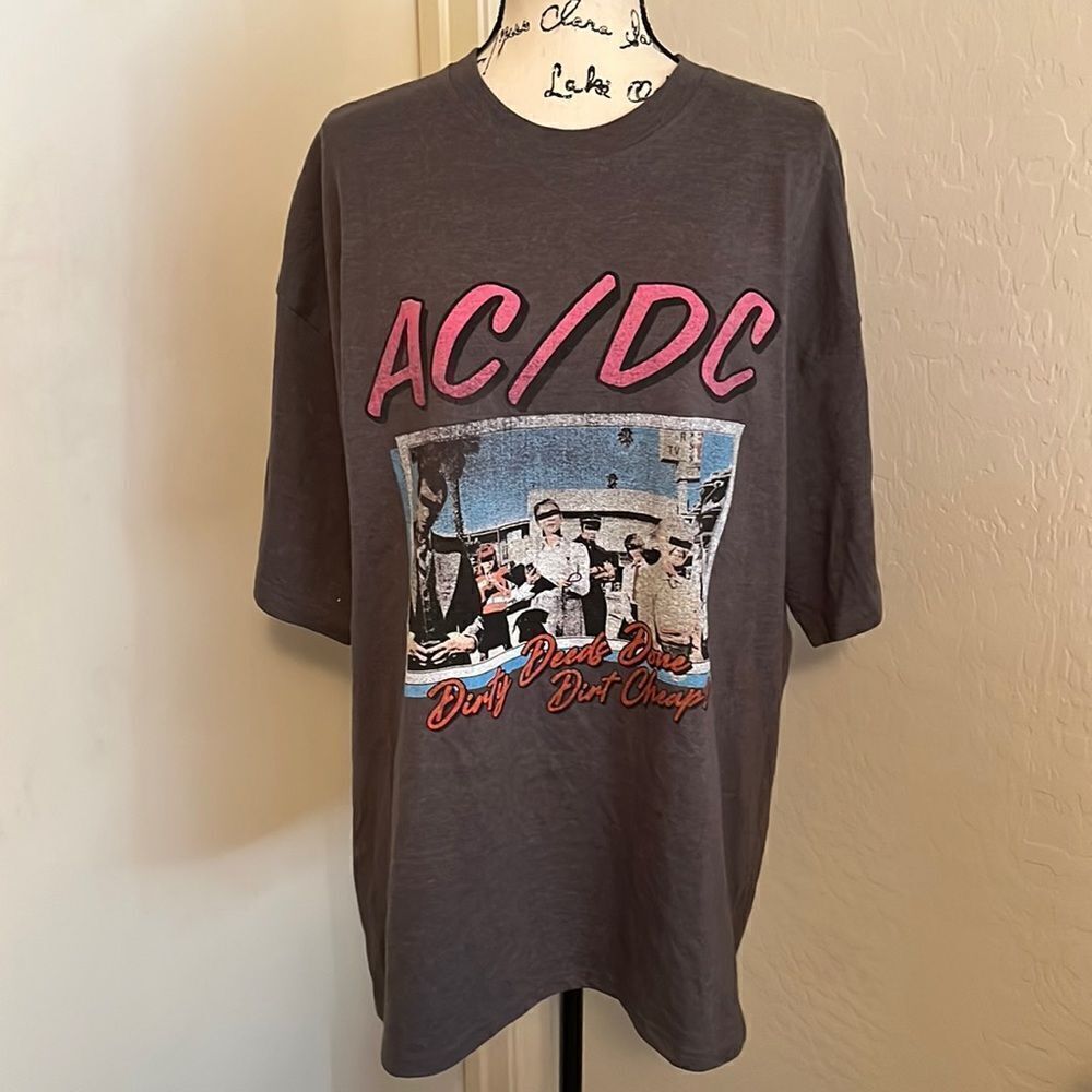 AC/DC Gray Distressed Dirty Deeds Done Dirt Cheap Graphic T-Shirt Music Band
